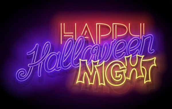 Tarjeta Felicitación Glow Con Feliz Noche Halloween Inscripción Sobre Fondo — Archivo Imágenes Vectoriales