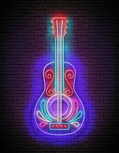 亮晶晶的西班牙吉他 墨西哥族文化 死亡日 音乐日 五月节的电影院 采购产品Shiny Neon Poster Flyer Banner — 图库矢量图片