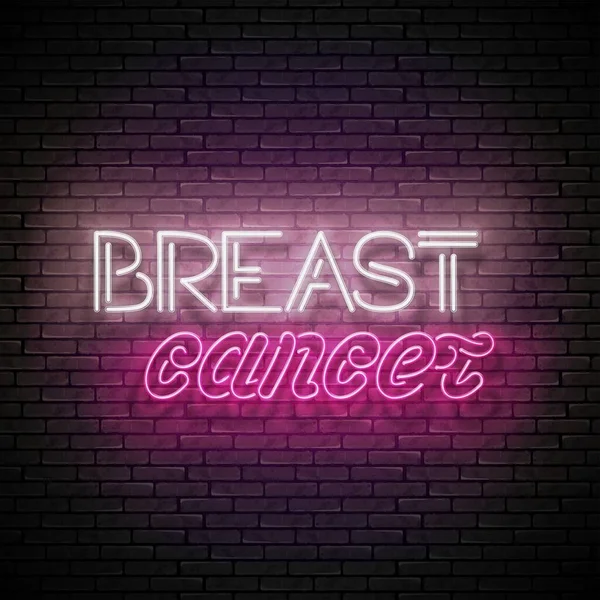 Vintage Glow Signboard Breast Cancer Inscription Awareness Month Neon Light — Stock Vector