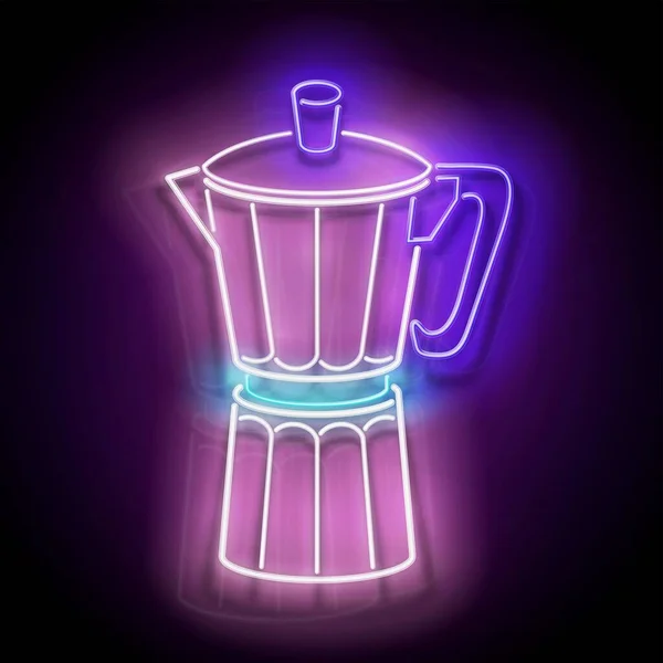 Glow Geyser Kahve Makinesi Cafe Label Sabah Çkisi Neon Poster — Stok Vektör