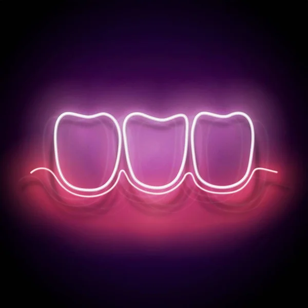 Stomatologia Białymi Zębami Zdrową Gumą Szablon Kliniki Dentystycznej Plakat Neon — Wektor stockowy