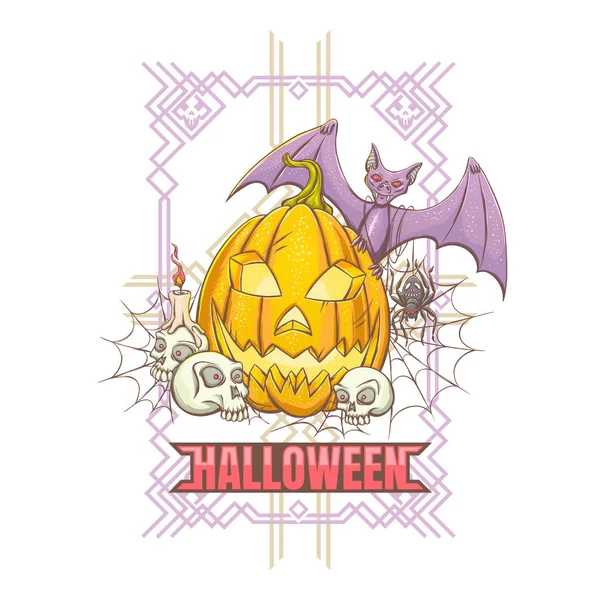 Feliz Halloween Print em um fundo branco — Vetor de Stock