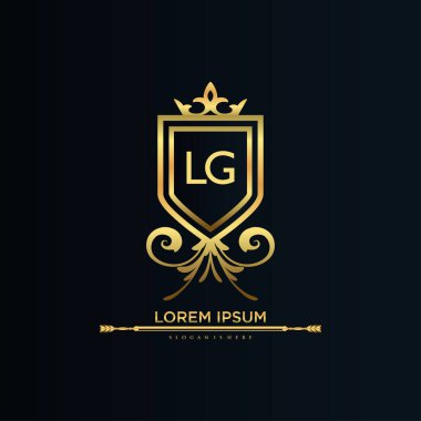 Kraliyet Şablonu ile Harf Baş harfleri. Crown logo vektörü ile zarif, Yaratıcı Harf Logosu Vektörü İllüstrasyonu.