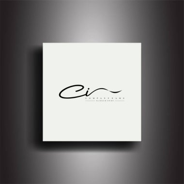 CI imza biçimi monogramı. Kaligrafik harf simgesi ve el yazısı vektörü