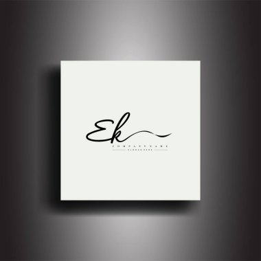 EK İmza Biçimi monogramı. Kaligrafik harf simgesi ve el yazısı vektörü