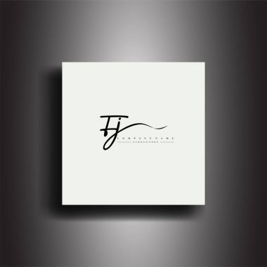 FJ İmza Biçimi monogramı. Kaligrafi harf simgesi ve el yazısı vektörü