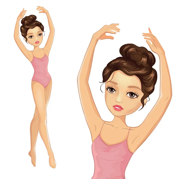 Hermosa bailarina en traje de baño rosa — Vector de stock