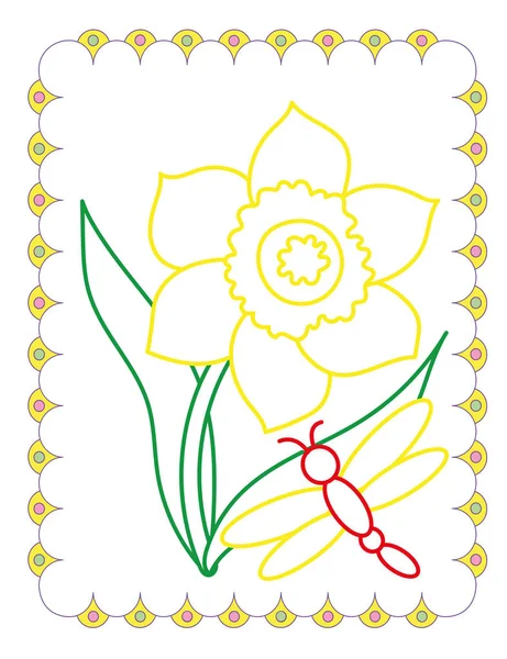 Livro de colorir de flor bonito Primavera Narciso —  Vetores de Stock