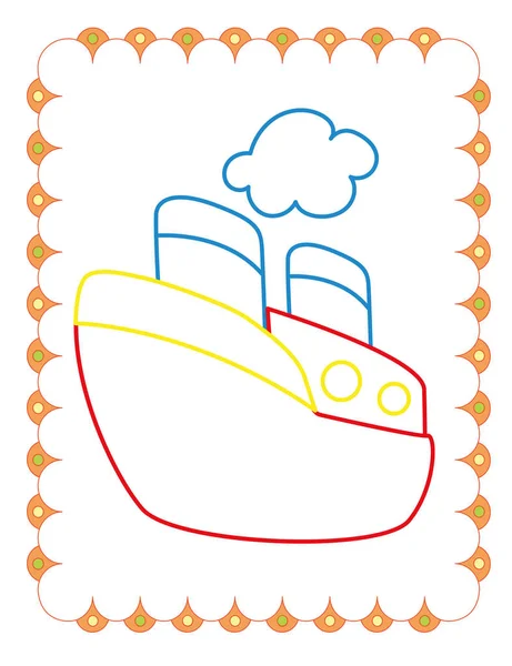 かわいい大型玩具船の塗り絵 — ストックベクタ