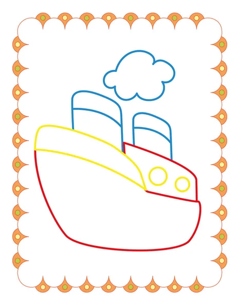 Libro para colorear de lindo barco de juguete grande — Vector de stock