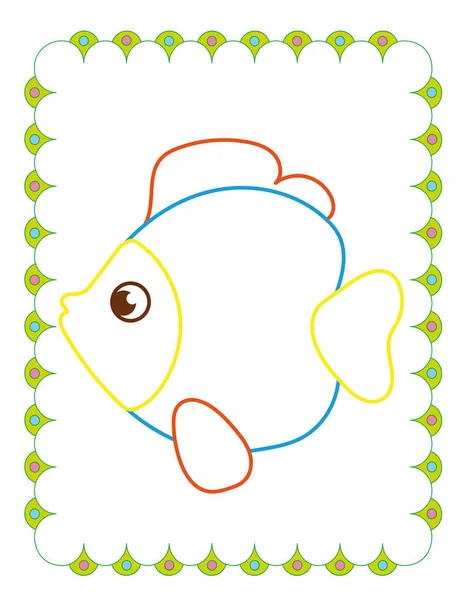 Libro para colorear de hermosos peces divertidos del mar — Vector de stock