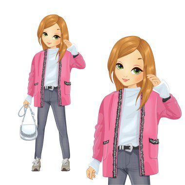Pembe Stil Uzun Hırka Kız Elbise