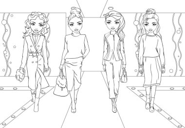 Podyumda Takım Elbiseli Boyama Kitabı Kızlar