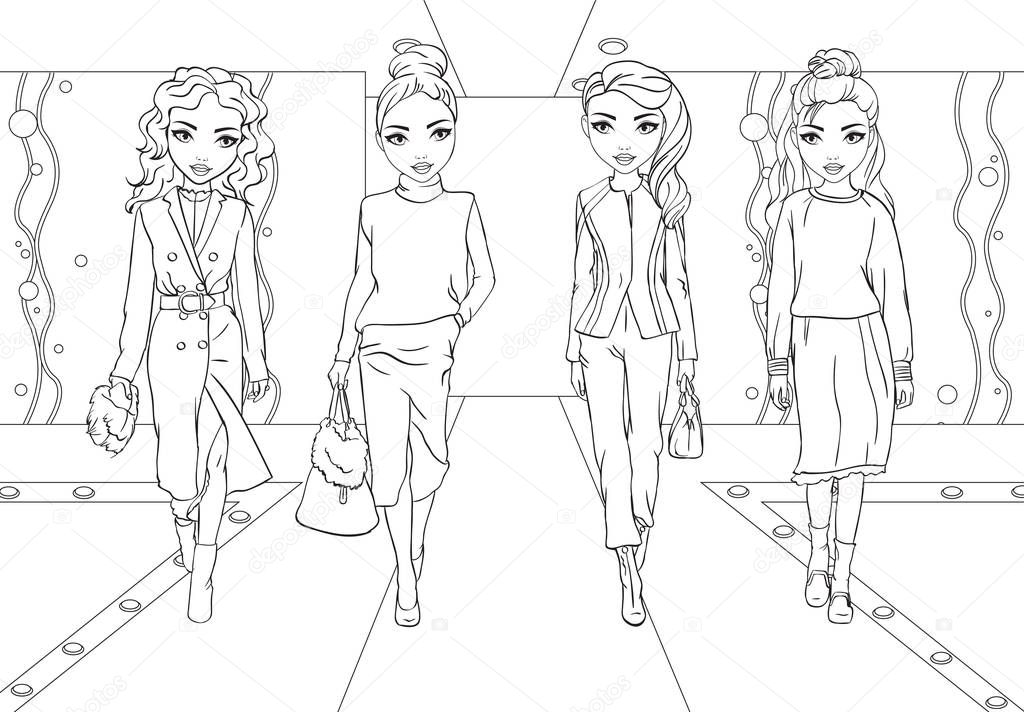 Coloring Book Girls In Suits On Runway