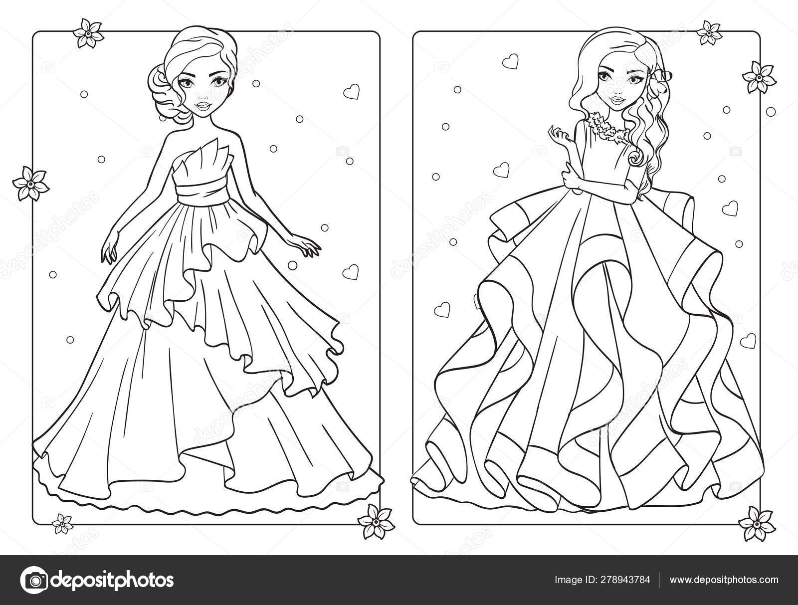 Download Coloring Book Girls In Wedding Lush Dresses Stock Vector Image By C Ingasmk 278943784