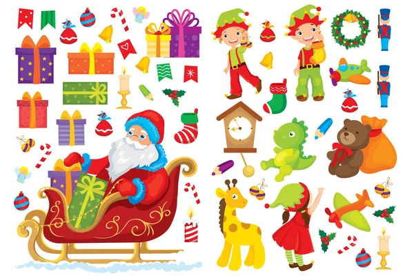 Conjunto de Natal de Elfos e Papai Noel Vetores De Bancos De Imagens