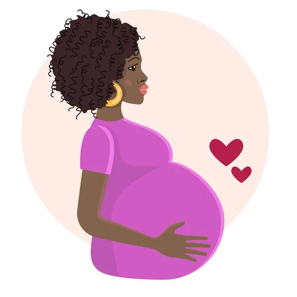 戴粉色耳环的黑人孕妇穿着黄色耳环 — 图库矢量图片