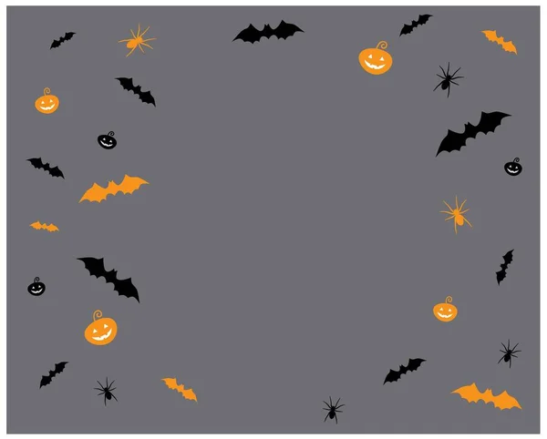 Big Small Pumpkin Spiders Bats Gray Background — Stock Vector