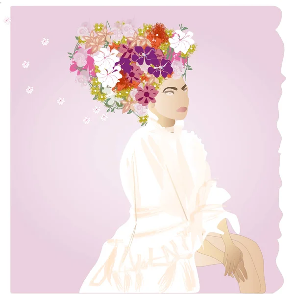 Fashion Girl Flowers Her Head — Stock Vector