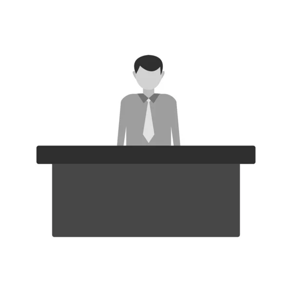 Man Working Desk Icon Black Filled Vector Illustration Man Working