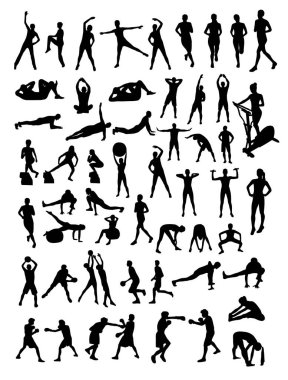 Erkek ve kadın fitness set siyah siluetler teşkil etmektedir.