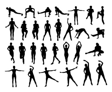 Erkek ve kadın fitness set siyah siluetler teşkil etmektedir.