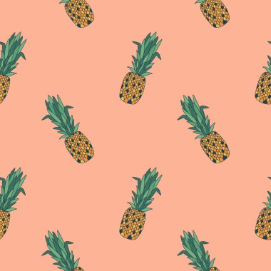 El çizim rengi ananas pastel turuncu arka plan, sorunsuz arka plan üzerinde kümesi
