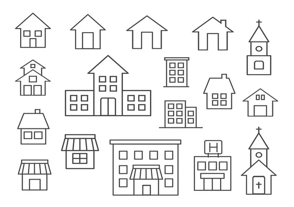 図面住宅黒シルエット シームレスなパターンのセット — ストックベクタ