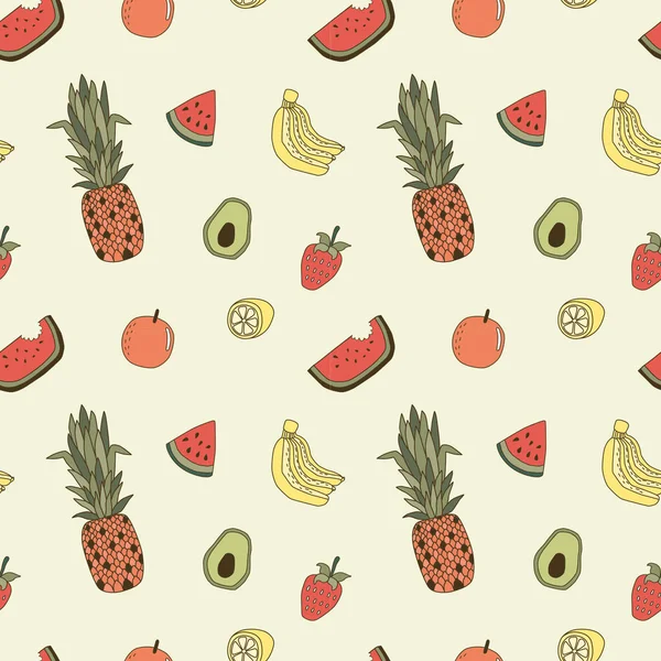 Jeu Dessin Main Motif Fruits Sans Couture Coloré Sur Fond — Image vectorielle