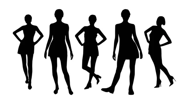 Set Posing Women Black Silhouettes — Stock Vector