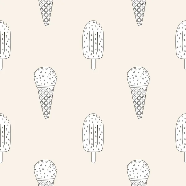 Jeu Dessin Main Crème Glacée Noir Blanc Sur Fond Crème — Image vectorielle