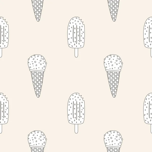 Set Hand Drawing Black White Ice Cream Cream Background Seamless - Stok Vektor