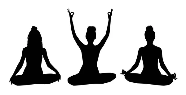 Silhouette Noire Femmes Position Yoga Assis Motif Sans Couture — Image vectorielle