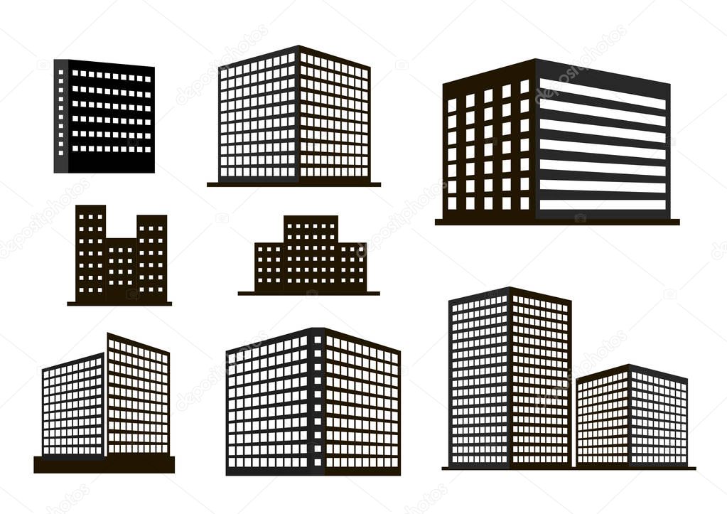 set of contour stile office buildings black silhouettes, Seamless patter