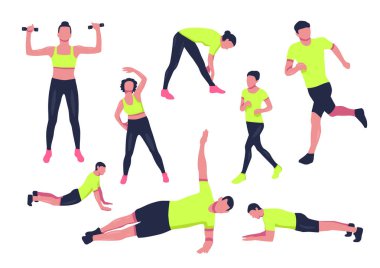 Spor egzersizleri için yazıhane. Fitness siluet seti