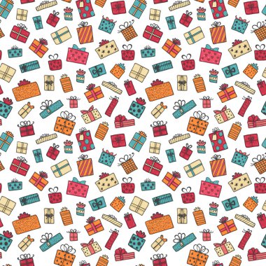 Set vektör seamless modeli el çekilmiş hediye kutuları