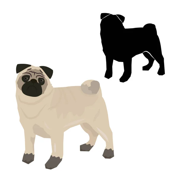 Contour décoratif portrait de debout en profil Pug — Image vectorielle