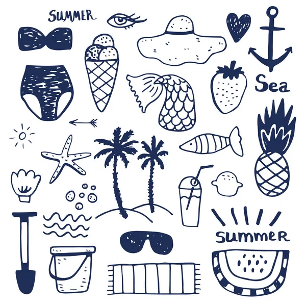 Conjunto de iconos planos de accesorios de vacaciones de verano. Ilustración vectorial abstracta colorida . — Archivo Imágenes Vectoriales