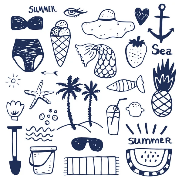 Sommerurlaub Accessoires flache Ikonen Set. bunte abstrakte Vektorillustration. — Stockvektor