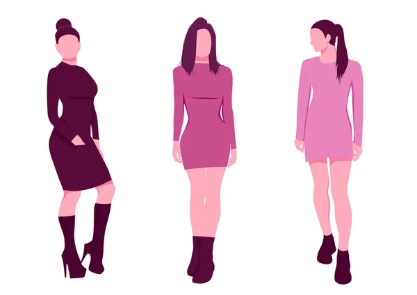 性感的女人剪影在短裙。粉红色样式设置向量 — 图库矢量图片
