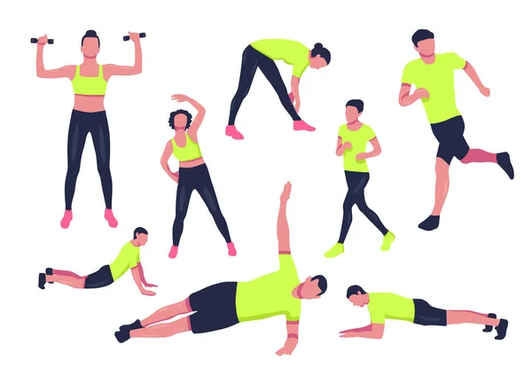 Exercices sportifs pour le bureau. ensemble silhouette fitness — Image vectorielle