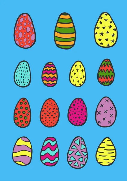 Collection d'oeufs de Pâques dessinés à la main style doodle , — Image vectorielle