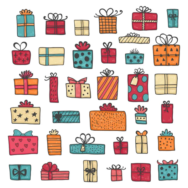 Cajas de regalo dibujadas a mano conjunto vector — Archivo Imágenes Vectoriales