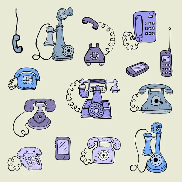 Set vettore di disegno a mano di schizzo telefonico — Vettoriale Stock