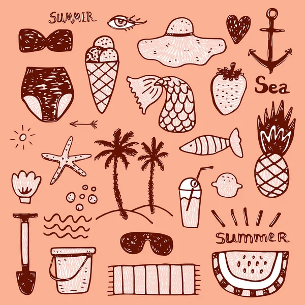 Sommerurlaub Accessoires flache Ikonen Set. bunte abstrakte Vektorillustration. — Stockvektor