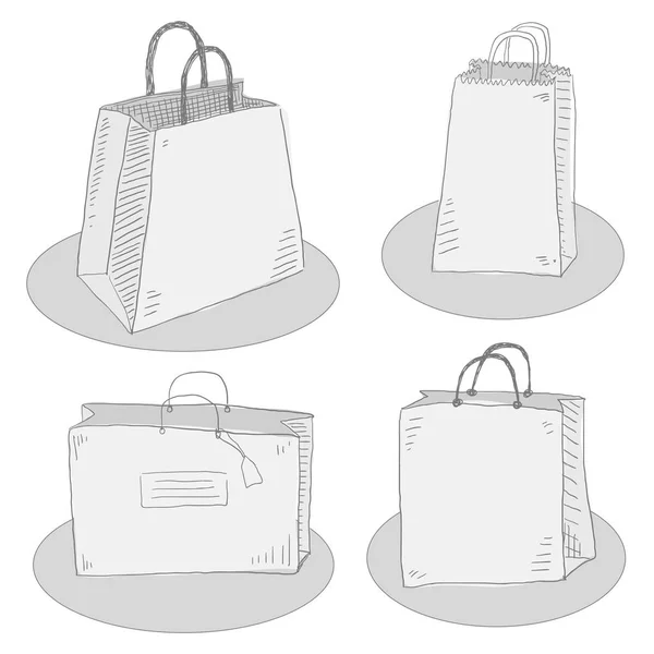 Ensemble de quatre sacs isolés pour tirage à la main — Image vectorielle