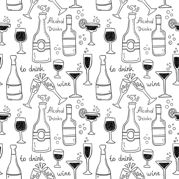 Bebidas alcohólicas patrón sin fisuras. Gafas para restaurantes y bares . — Vector de stock