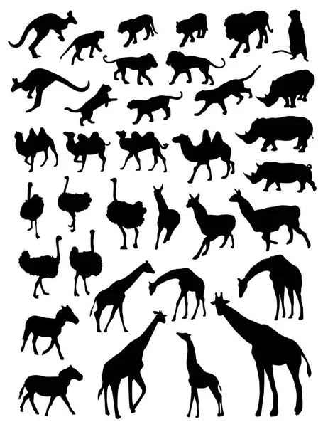 大きな動物シルエット セット。黒の動物セット — ストックベクタ