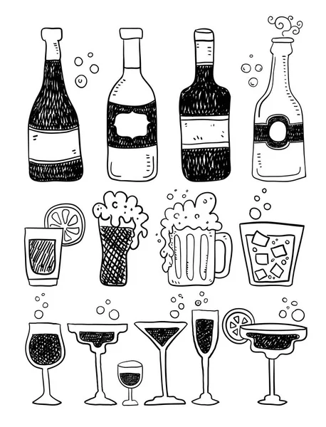 Conjunto de garrafas desenhadas à mão. Vetor de tração manual — Vetor de Stock