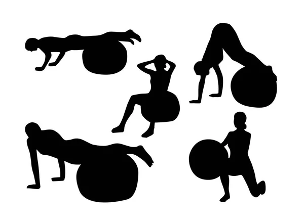 Vecteur isolé silhouette fille sur fitball ensemble — Image vectorielle